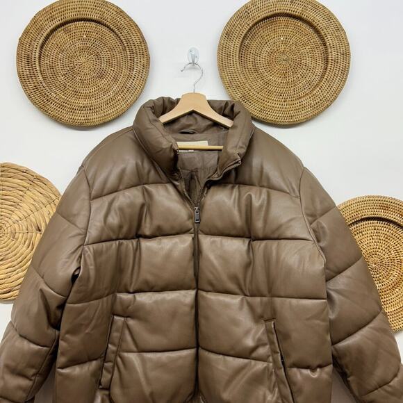 Sebby Collection Brown Zip Up Faux Leather Puffer Winter Coat Plus Size 2X - Picture 3 of 8